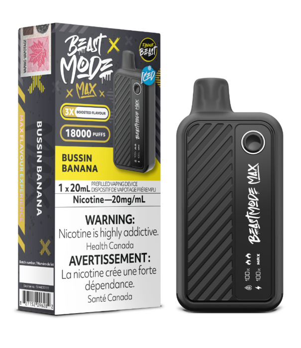Flavour Beast Bussin Banana Ice  Flavour Beast Beast Mode Max 18000 Rechargeable  Disposable