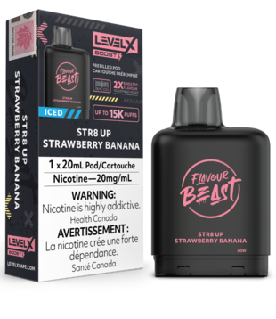 Str8 Up Strawberry Banana Iced Flavour Beast Level X Boost G2  25000 Disposable Vape Pod