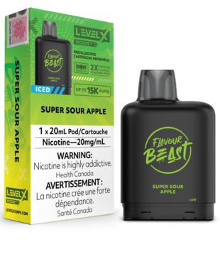 Super Sour Apple Iced Flavour Beast Level X Boost G2 25000 Disposable Vape Pod