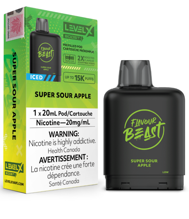 Flavour Beast Super Sour Apple Iced Flavour Beast Level X Boost G2 25000 Disposable Vape Pod