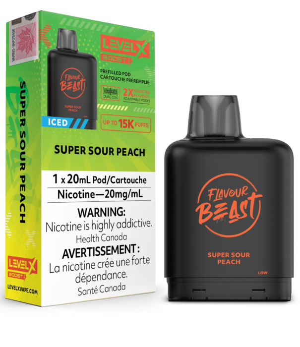 Flavour Beast Super Sour Peach Iced Flavour Beast Level X Boost G2 25000 Disposable Vape Pod
