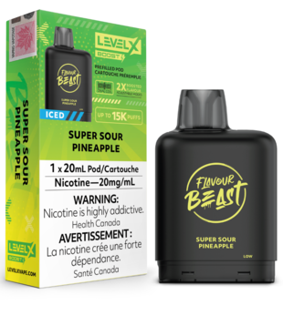 Super Sour Pineapple Iced  Flavour Beast Level X Boost G2 25000 Disposable Vape Pod
