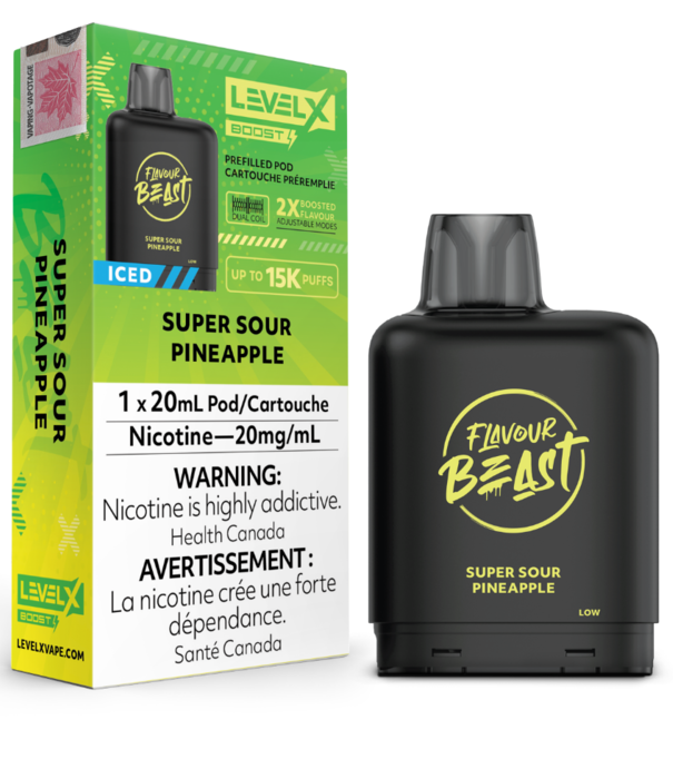 Flavour Beast Super Sour Pineapple Iced  Flavour Beast Level X Boost G2 25000 Disposable Vape Pod