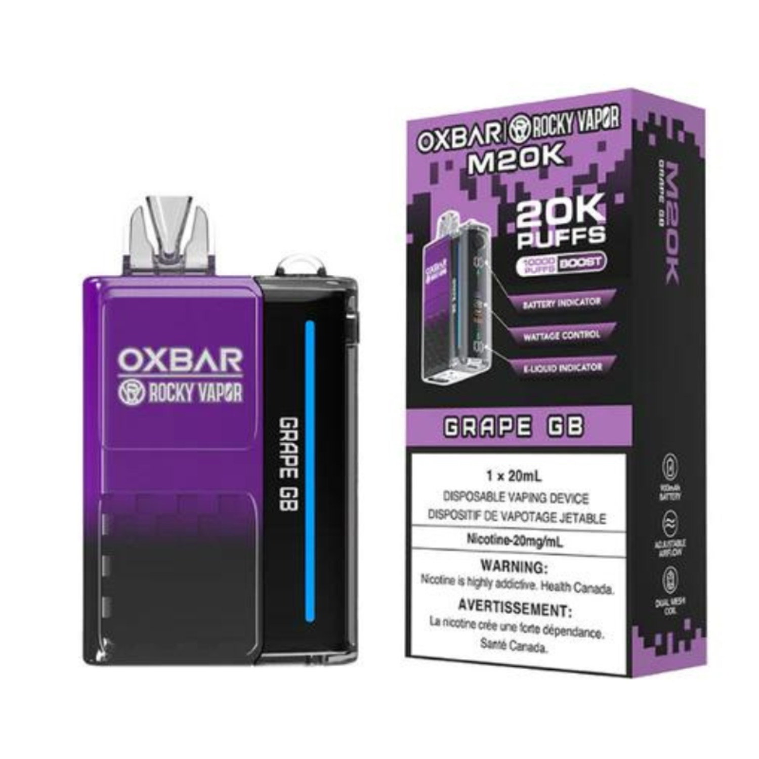 ox bars vape Grape GB Rocky Vapor Bar M20K Rechargeable Disposable COLOR:Gray Metal vaporesso mini vape Vaporesso 2 Free E-Liquids