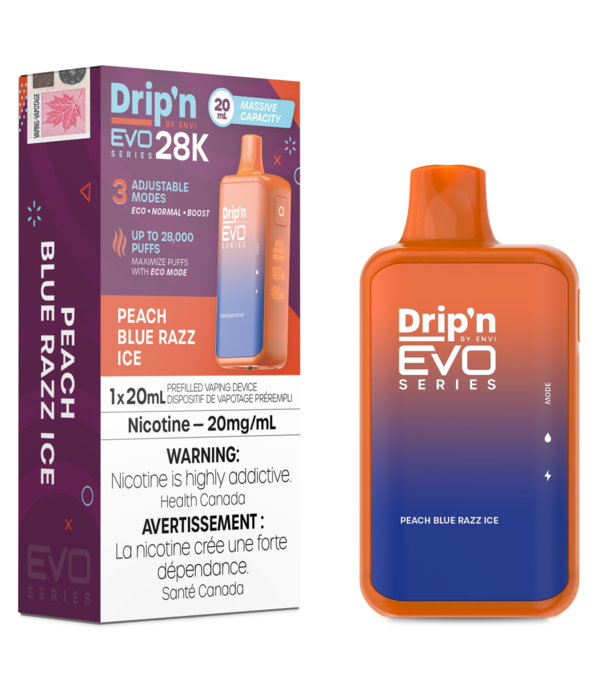 Envi Peach Blue Razz Ice Envi Drip’N EVO 28000 Rechargeable Disposable