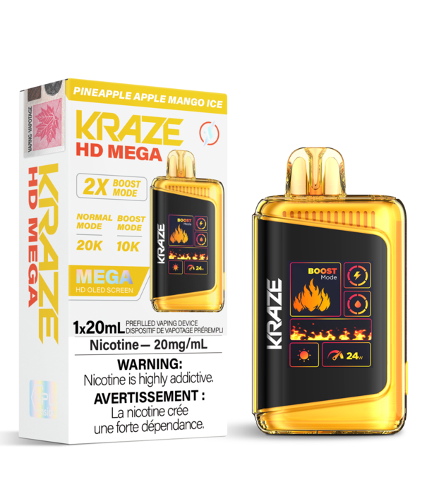 Kraze Pineapple Apple Mango Ice Kraze HD Mega 20000 Rechargeable Disposable