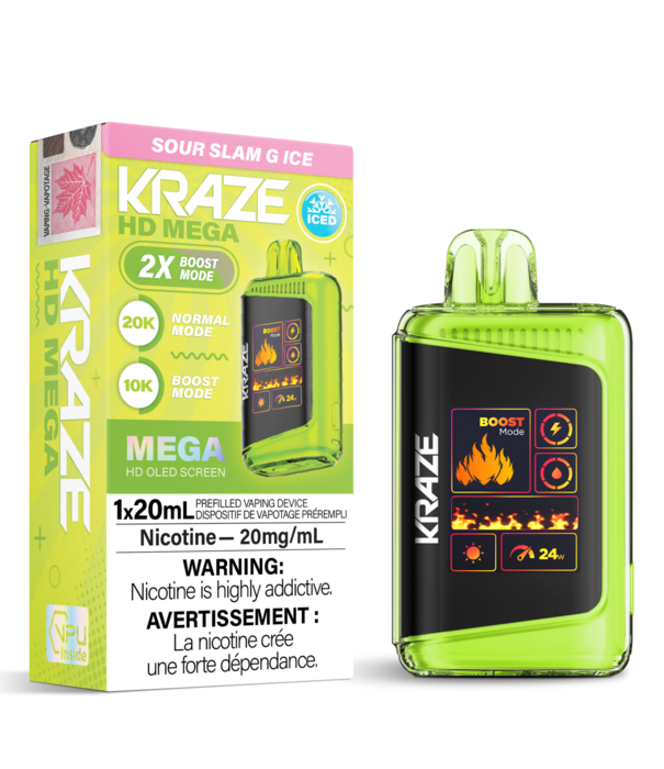 Kraze Sour Slam G Ice Kraze HD Mega 20000 Rechargeable Disposable