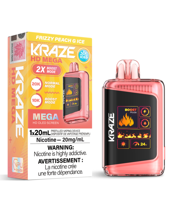 Kraze Frizzy Peach G Ice Kraze HD Mega 20000 Rechargeable Disposable