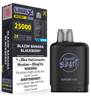 Blazin’ Banana Blackberry Ice Flavour Beast Level X Boost G2 25000 Disposable Vape Pod