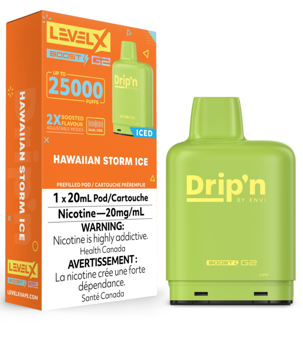 Envi Drip'n Hawaiian Storm Ice Drip’N Level X Boost G2 25000 Disposable Vape Pod