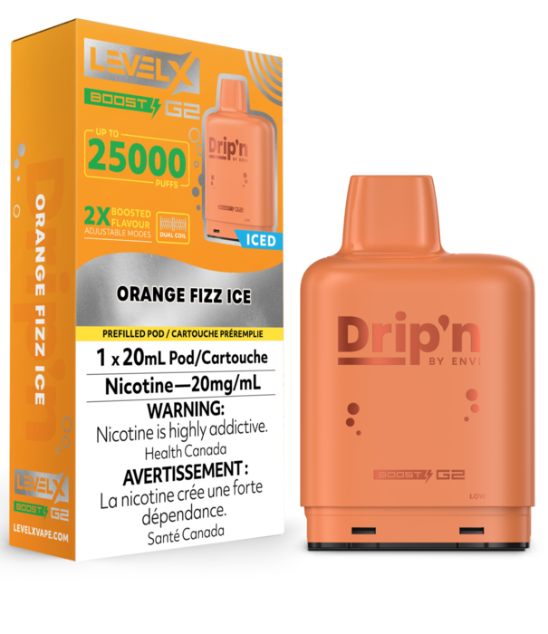 Envi Drip'n Orange Fizz Ice Drip’N Level X Boost G2 25000 Disposable Vape Pod