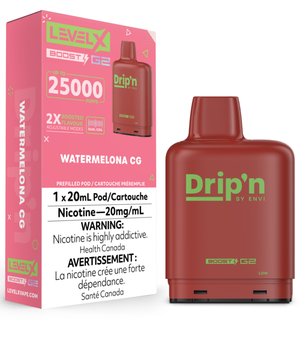 Envi Drip'n Watermelona CG Drip’N Level X Boost G2 25000 Disposable Vape Pod