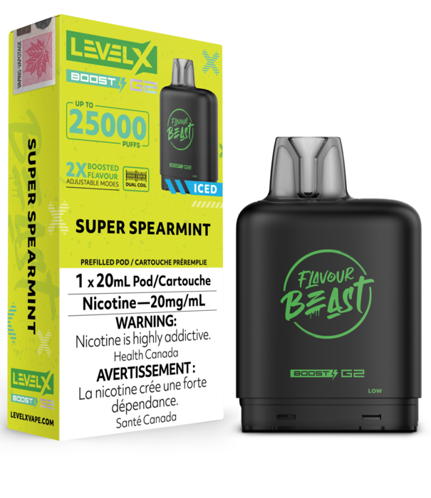 Flavour Beast Super Spearmint Ice Flavour Beast Level X Boost G2 25000 Disposable Vape Pod