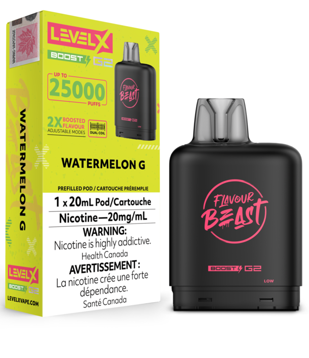 Flavour Beast Watermelon G Flavour Beast Level X Boost G2  25000 Disposable Vape Pod