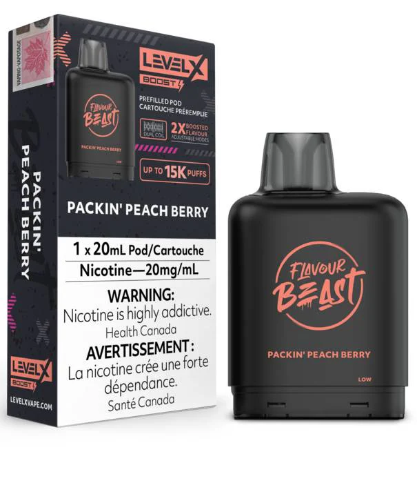 Flavour Beast Packin’ Peach Berry Flavour Beast Level X Boost G2 25000 Disposable Vape Pod