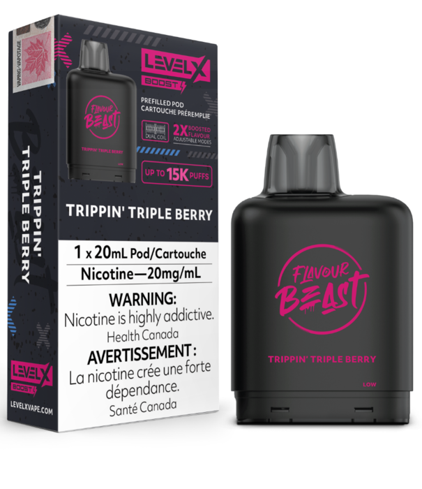 Flavour Beast Trippin’ Triple Berry Flavour Beast Level X Boost G2  25000 Disposable Vape Pod