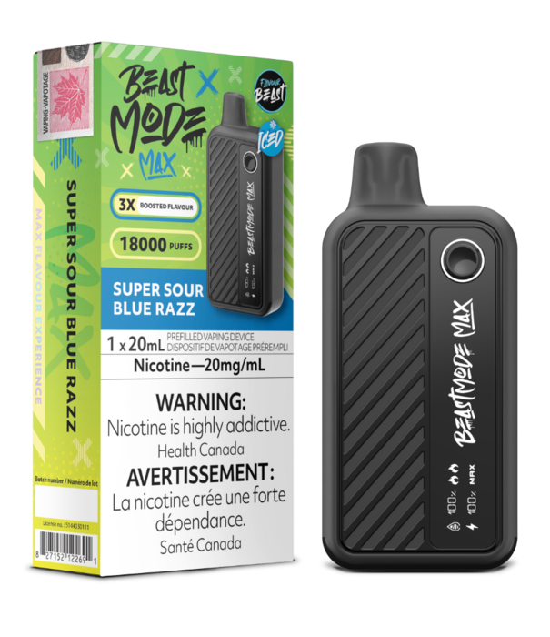 Flavour Beast Super Sour Blue Razz Ice Flavour Beast Beast Mode Max 18000 Rechargeable  Disposable