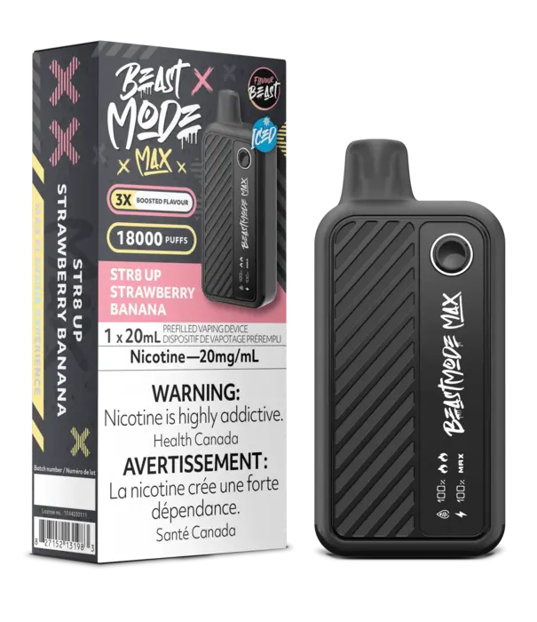 Flavour Beast Str8 Up Strawberry Banana Ice Flavour Beast Beast Mode Max 18000 Rechargeable Disposable