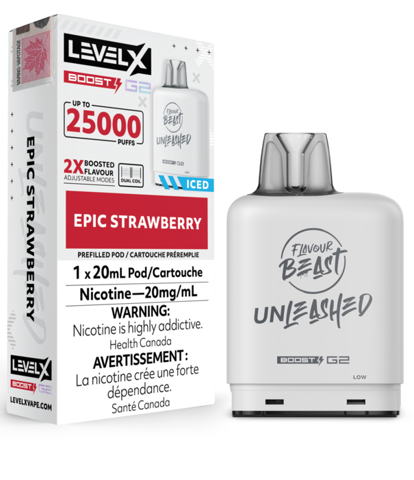 Flavour Beast Epic Strawberry Ice Flavour Beast Unleashed Level X Boost G2 25000 Disposable Vape Pod