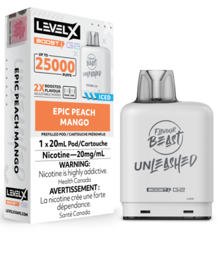 Epic Peach Mango Ice Flavour Beast Unleashed Level X Boost G2  25000 Disposable Vape Pod