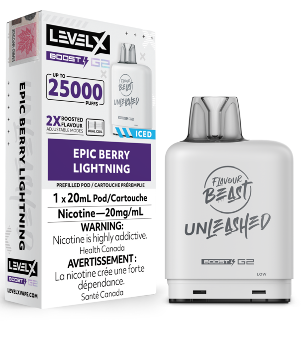 Flavour Beast Epic Berry Lightning Ice Flabour Beast Unleashed Level X Boost G2  25000 Disposable Vape Pod