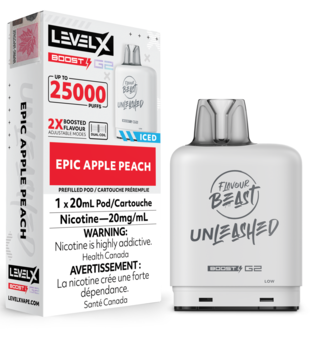 Epic Apple Peach Ice Flavour Beast Unleashed Level X Boost G2 25000 Disposable Vape Pod