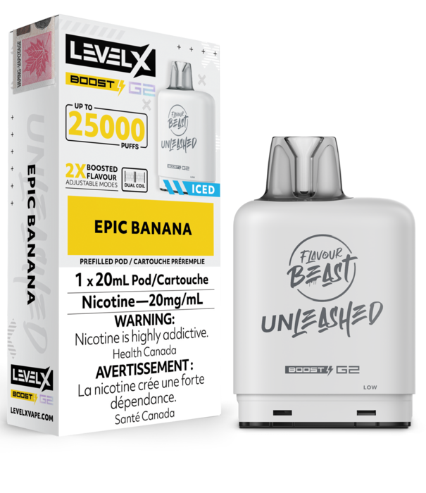 Flavour Beast Epic Banana Ice Flavour Beast Unleashed Level X Boost G2 25000 Disposable Vape Pod