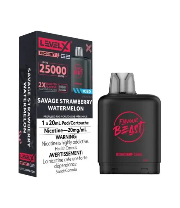 Flavour Beast Savage Strawberry Watermelon Ice Flavour Beast Level X 25000 Disposable Vape Pod