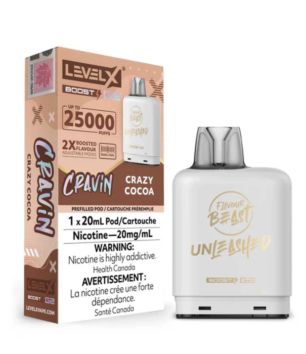 Flavour Beast Crazy Cocoa Flavour Beast Unleashed Level X Boost G2 25000 Disposable Vape Pod