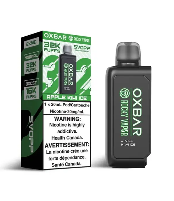 Ox Bar Apple Kiwi Ice Rocky Vapor OxBar SVOPP 32K Disposable Vape Pod