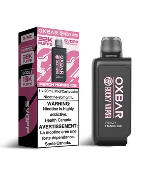 Peach Mango Ice Rocky Vapor OxBar SVOPP 32K Disposable Vape Pod