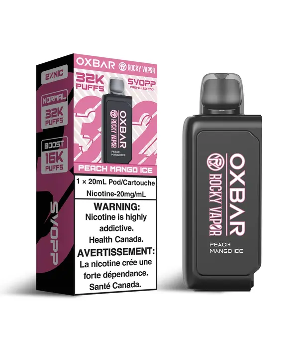 Ox Bar Peach Mango Ice Rocky Vapor OxBar SVOPP 32K Disposable Vape Pod