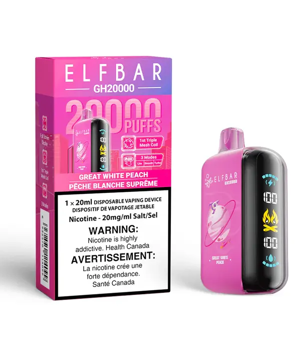 Elf Bar Great White Peach Elf Bar GH20000 Rechargeable Disposable