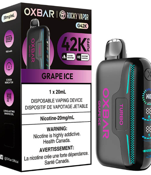 Ox Bar Grape Ice Rocky Vapor OxBar G42K Rechargeable Disposable