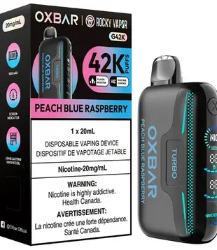 Peach Blue Raspberry Rocky Vapor OxBar G42K Rechargeable Disposable