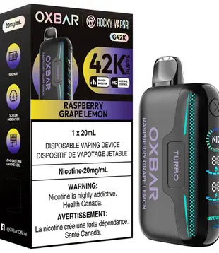 Raspberry Grape Lemon Rocky Vapor OxBar G42K Rechargeable Disposable