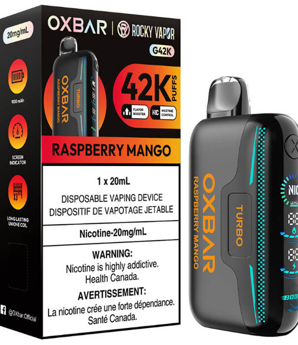 Ox Bar Raspberry Mango Rocky Vapor OxBar G42K Rechargeable Disposable