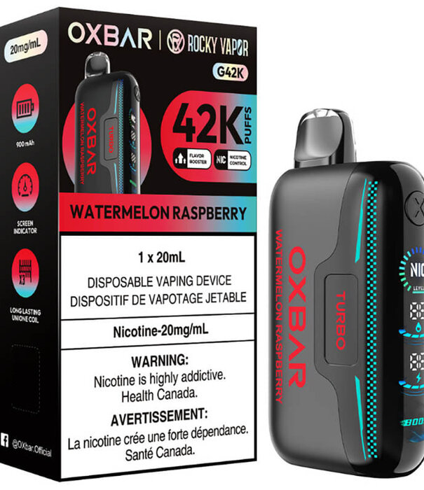 Ox Bar Watermelon Raspberry Rocky Vapor OxBar G42K Rechargeable Disposable