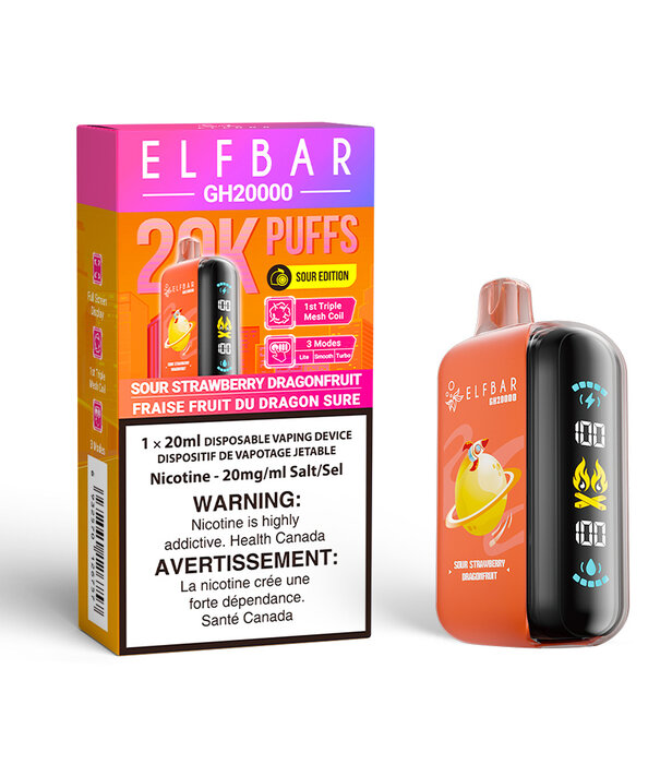 Elf Bar Sour Strawberry Dragonfruit Elf Bar GH20000 Rechargeable Disposable