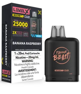 Banana Raspberry Ice Flavour Beast Level X Boost G2 25000 Disposable Vape Pod