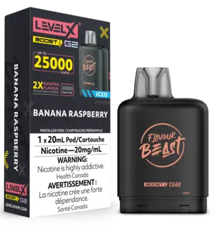 Banana Raspberry Ice Flavour Beast Level X Boost G2 25000 Disposable Vape Pod