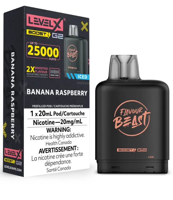 Flavour Beast Banana Raspberry Ice Flavour Beast Level X Boost G2 25000 Disposable Vape Pod