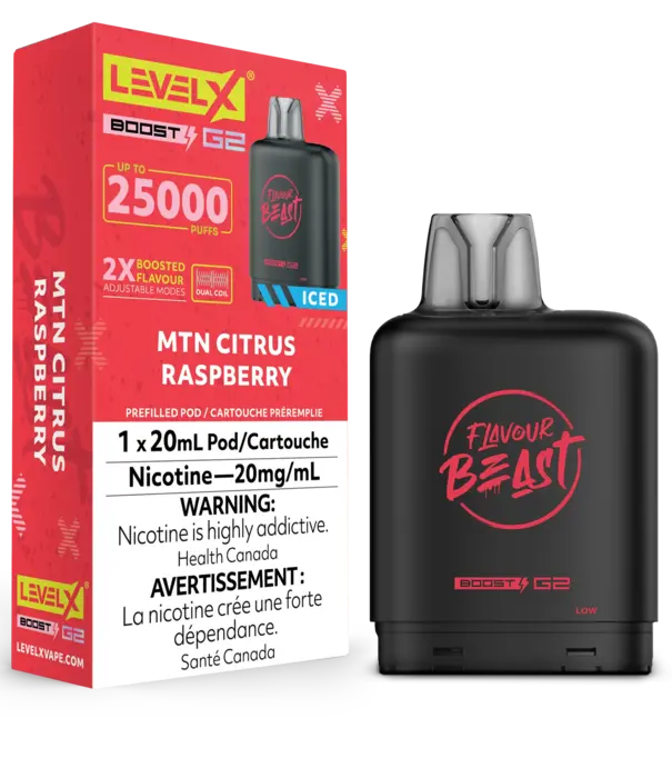 Flavour Beast MTN Citrus Raspberry Ice Level X Boost G2 25000 Disposable Vape Pod