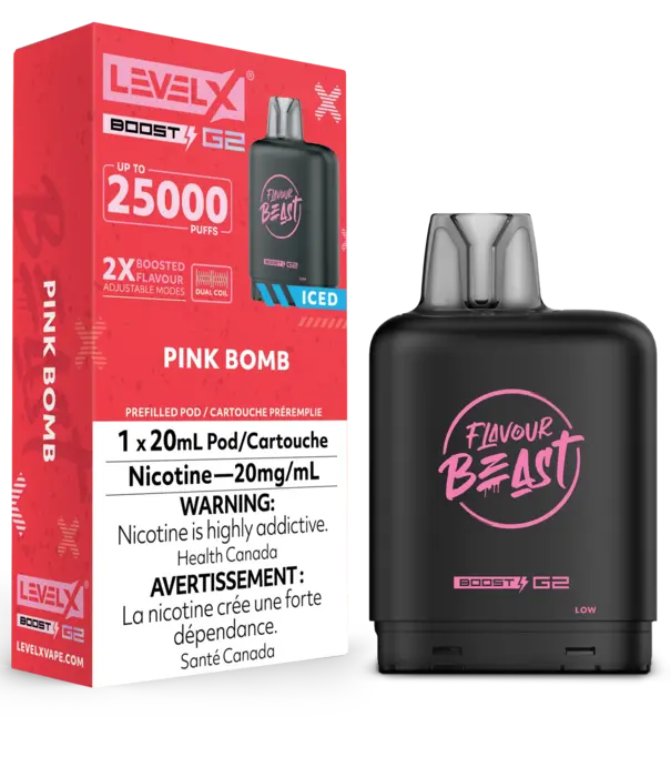 Flavour Beast Pink Bomb Ice Flavour Beast Level X Boost G2 25000 Disposable Vape Pod