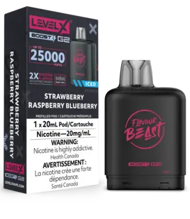 Strawberry Raspberry Blueberry Ice Flavour Beast Level X Boost G2 25000 Disposable Vape Pod