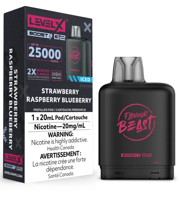 Flavour Beast Strawberry Raspberry Blueberry Ice Flavour Beast Level X Boost G2 25000 Disposable Vape Pod