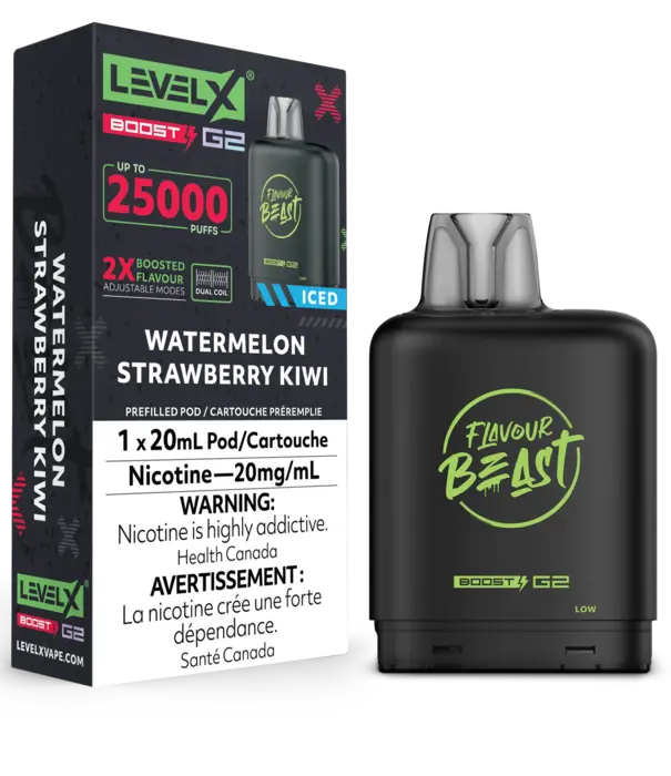 Flavour Beast Watermelon Strawberry Kiwi Ice Flavour Beast Level X Boost G2 25000 Disposable Vape Pod