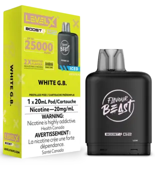 White GB Ice Flavour Beast Level X Boost G2 25000 Disposable Vape Pod