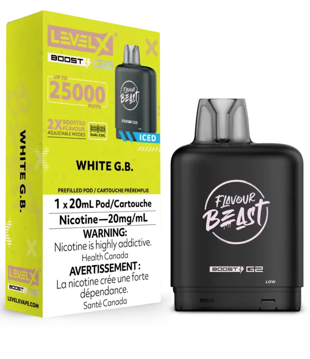 Flavour Beast White GB Ice Flavour Beast Level X Boost G2 25000 Disposable Vape Pod
