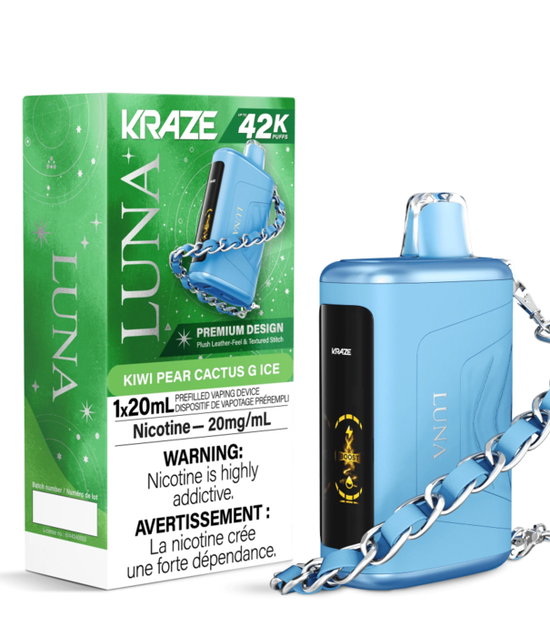 Kraze Kiwi Pear Cactus G Ice Kraze Luna 42k Rechargeable Disposable